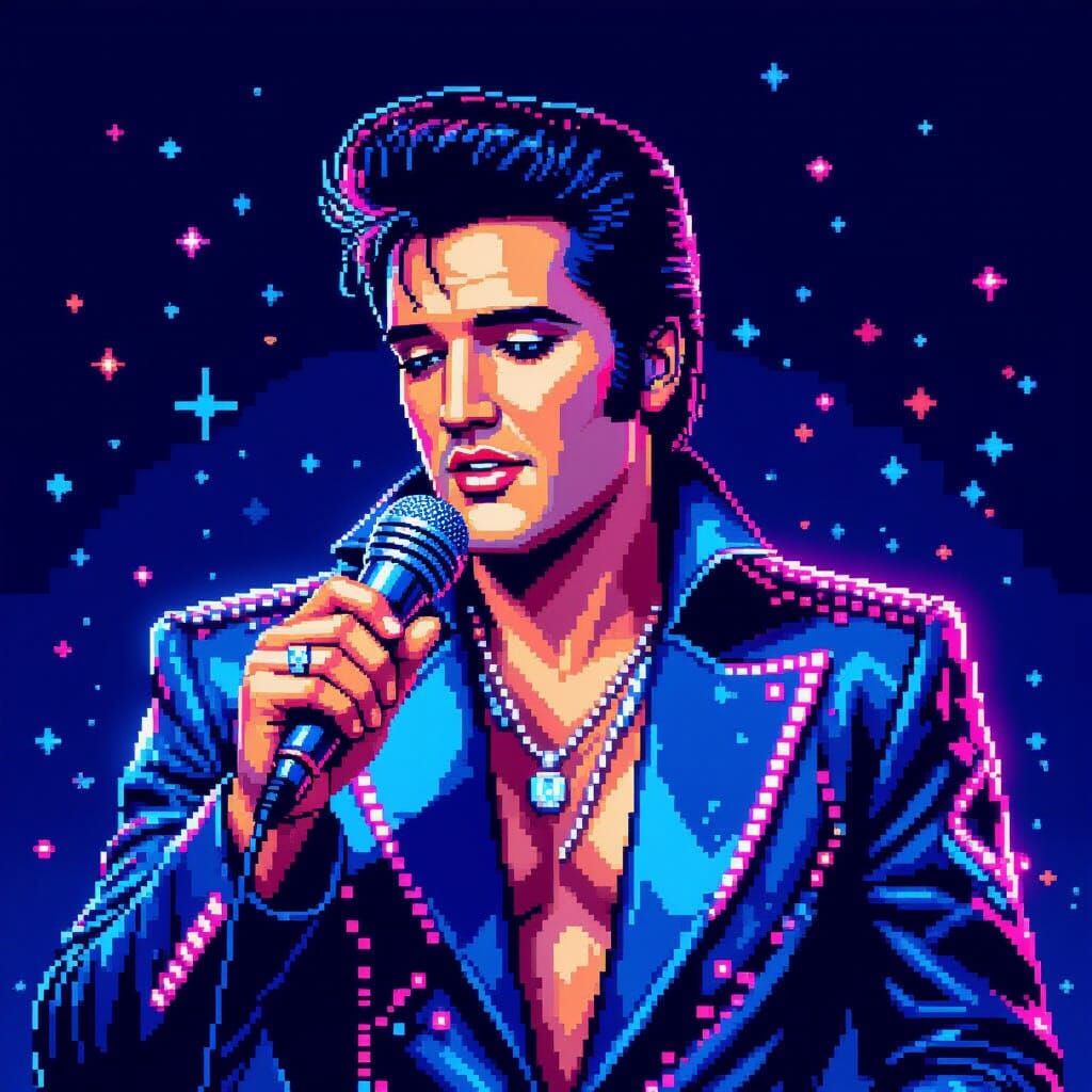 Elvis Presley Pixel Art Portrait in Retro 8-Bit Style