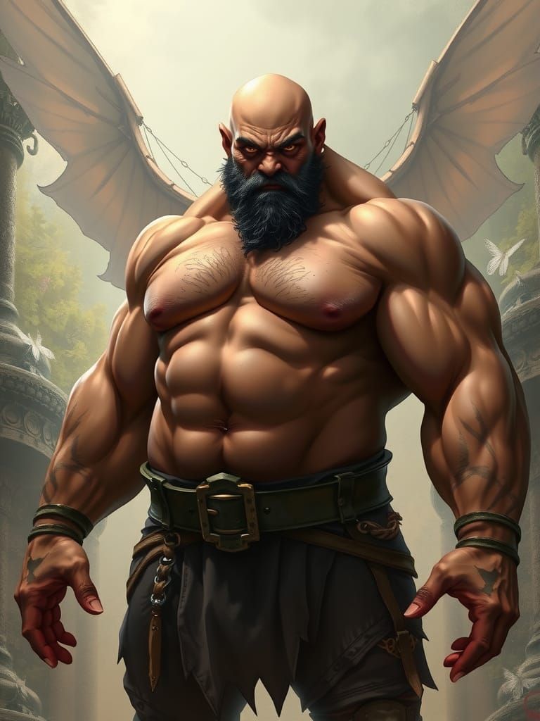 Fierce Bald Thug in Fantasy Art Style