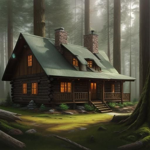 Rustic Cabin Construction in Forest: Folk Art