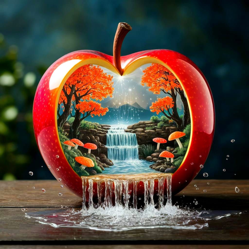 Enchanted Apple Landscape in Matte Painting Style