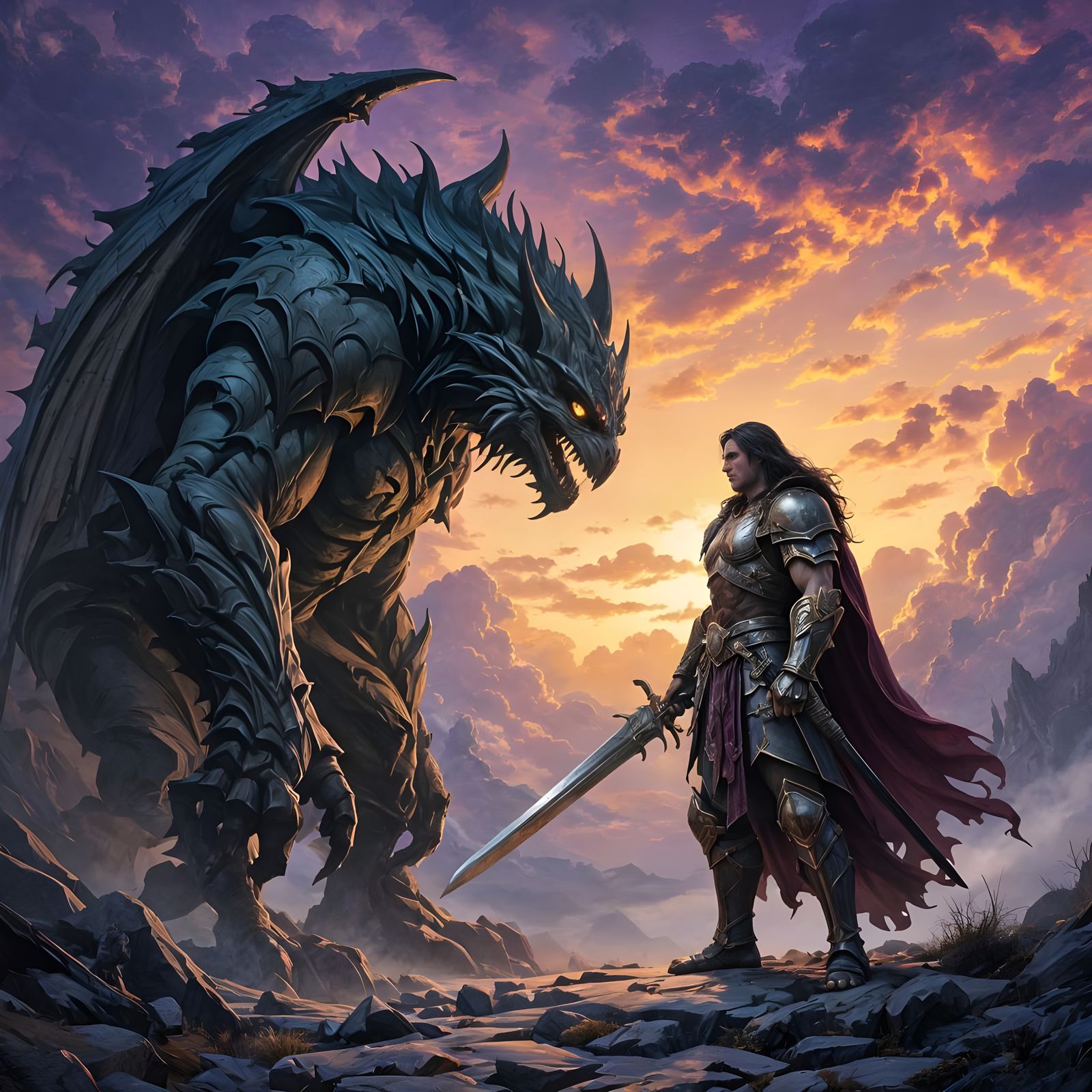 Warrior and Gargoyle Clash in Epic Fantasy Art