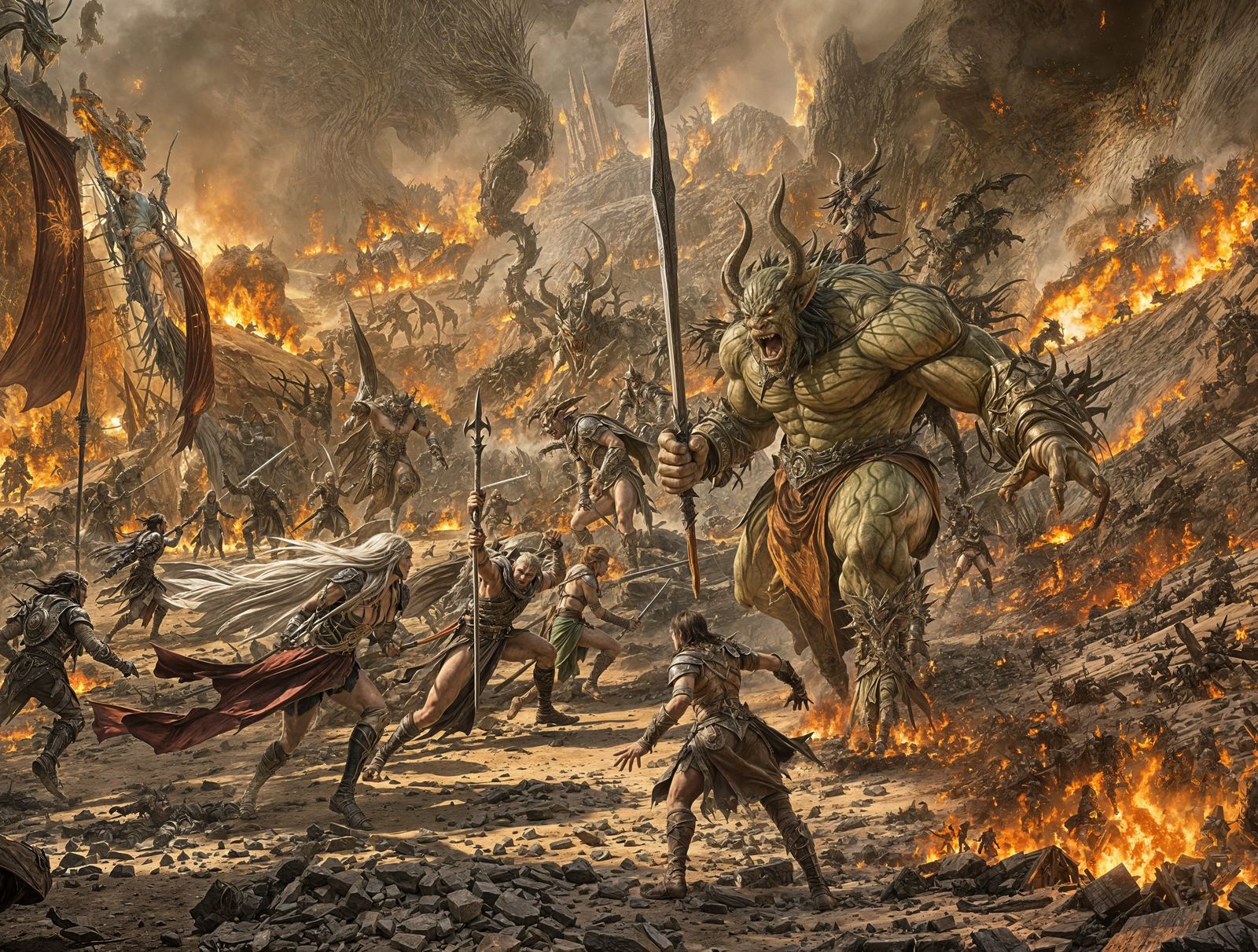 Epic Battle Between Elves and Orcs in Lord of the Rings Styl...