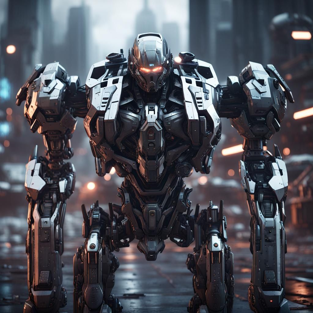 Futuristic Sci-Fi Mech Figures in Polished Metal