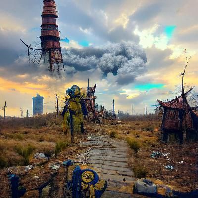 Post-Apocalyptic Wasteland with Figure in Fallout Suit