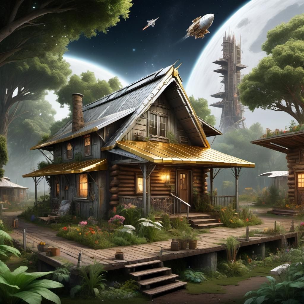 Post-Apocalyptic Compound with Garden and Spaceplane