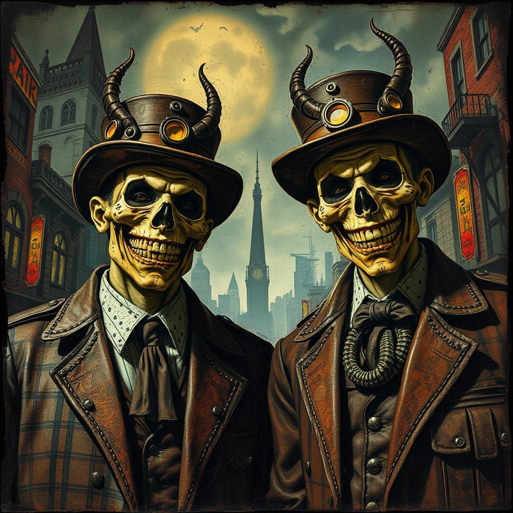 Steampunk Post-Apocalyptic Man in Encaustic Style