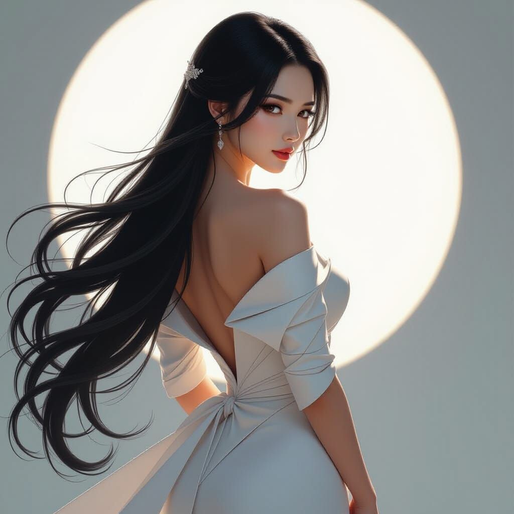 Ethereal Japanese Woman in Origami Dress