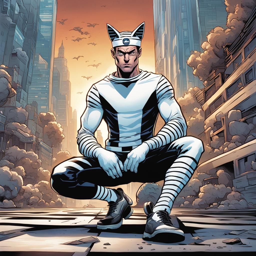 Cat-Eared Superhero in Comic Book Art Style
