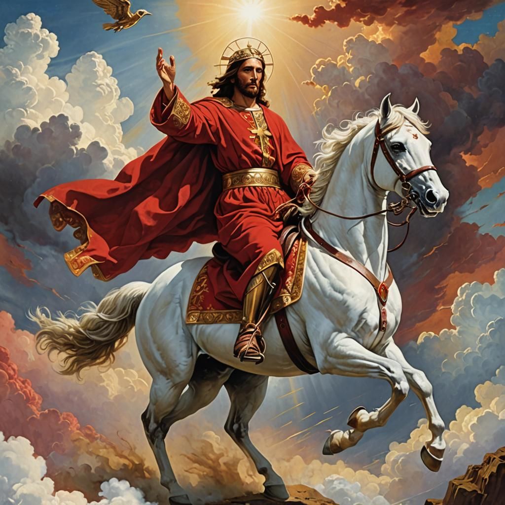 Jesus Christ Triumphant on White Horse, Fantasy Art