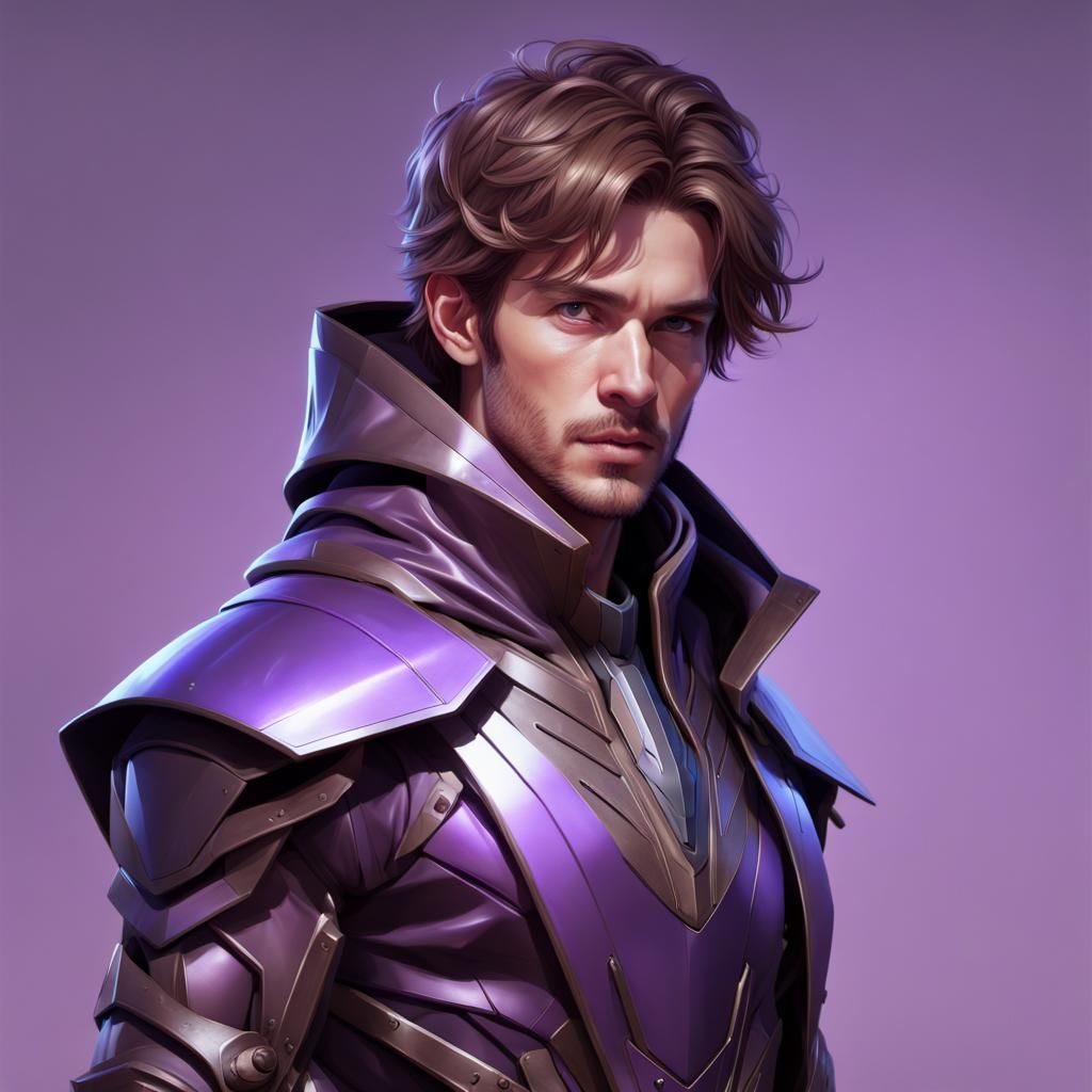 Wealthy Man in Futuristic Purple Armor, Detailed Portrait