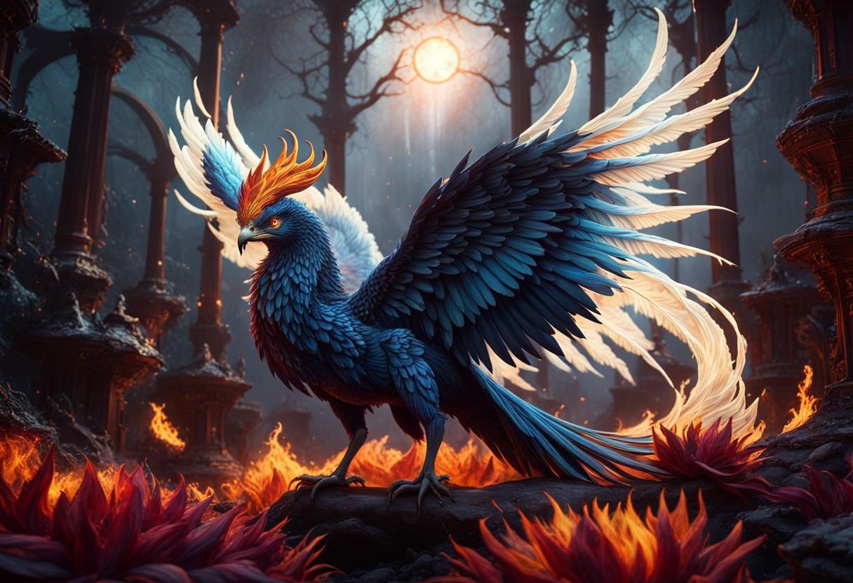 Majestic Dark Fire Phoenix in Gothic Art Style
