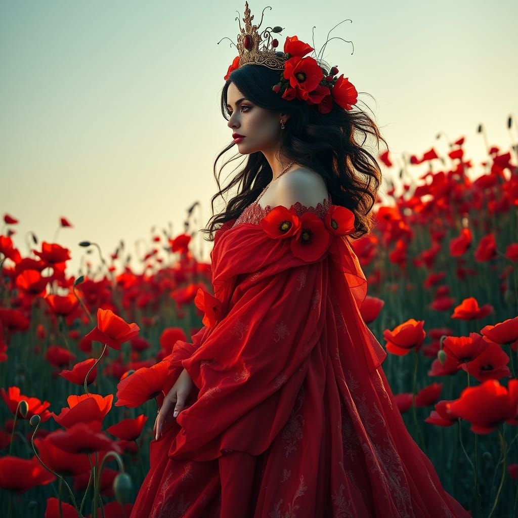 Majestic Poppy Queen in a Sea of Velvety Blooms