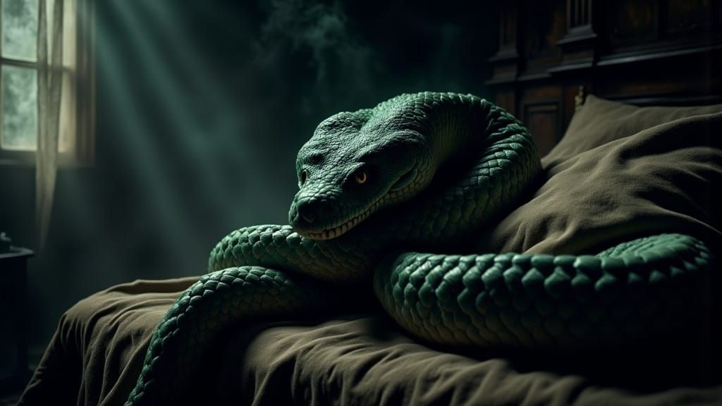 Serpent Under Bed in Dark Mystical Realism