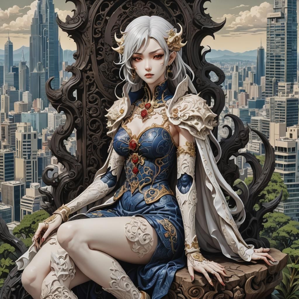 Vampire Overlooking Urban Savanna in Photorealistic Pencil A...