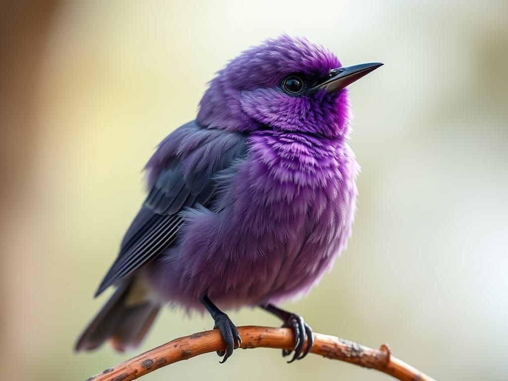 Whimsical Purple Bird in a Playful Scene