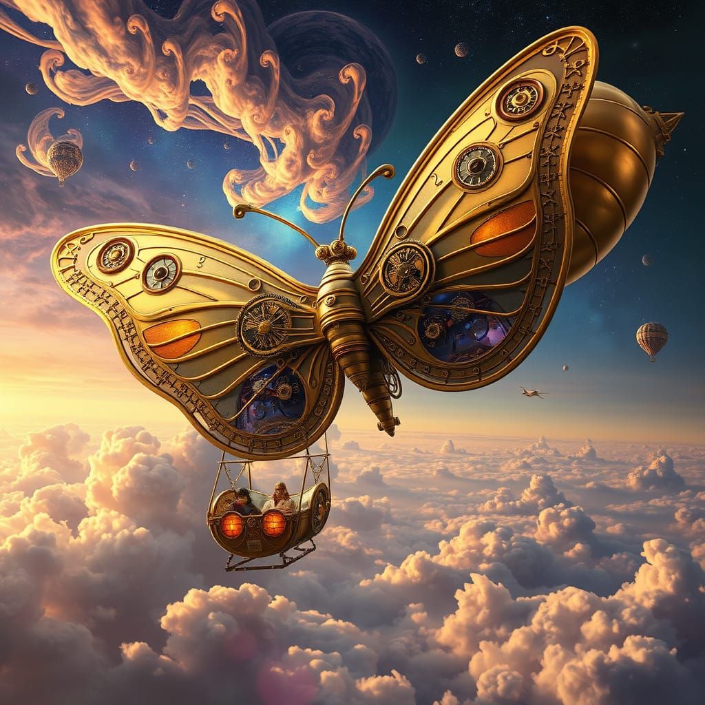 Steampunk Butterfly Zeppelin in Art Nouveau Style