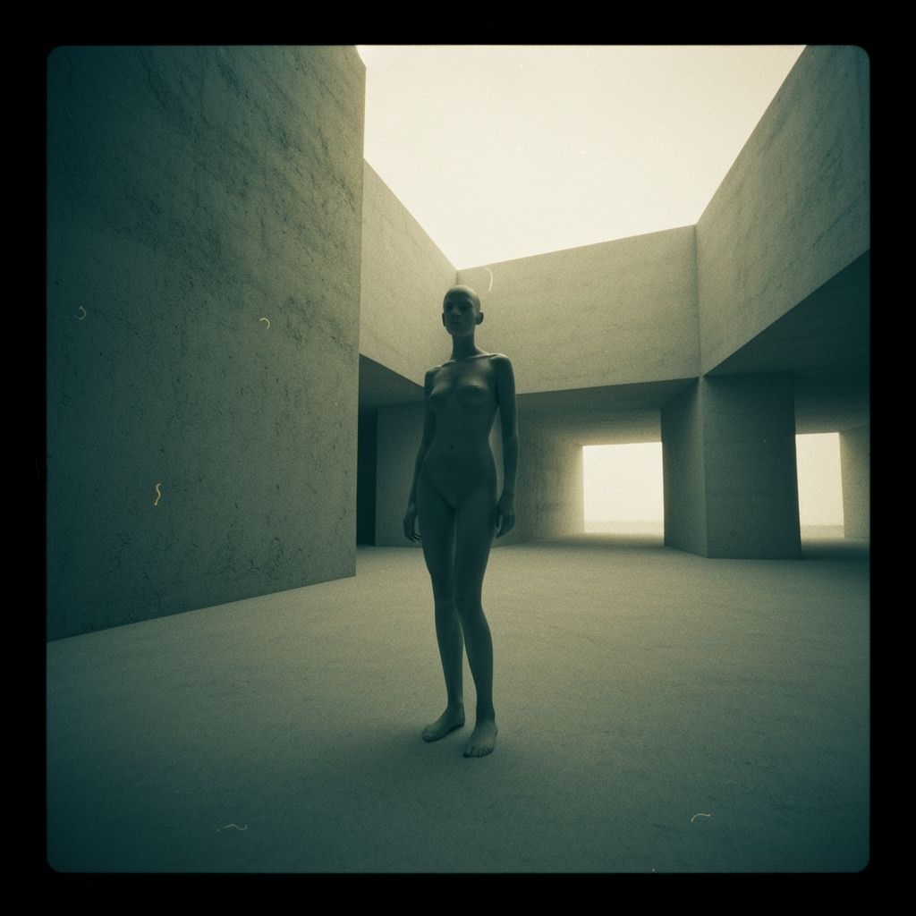 Smiling Woman in Abstract Fashion, Photorealistic Style