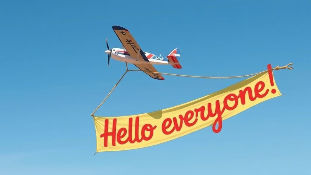 Airplane Pulling Hello Banner in Blue Sky