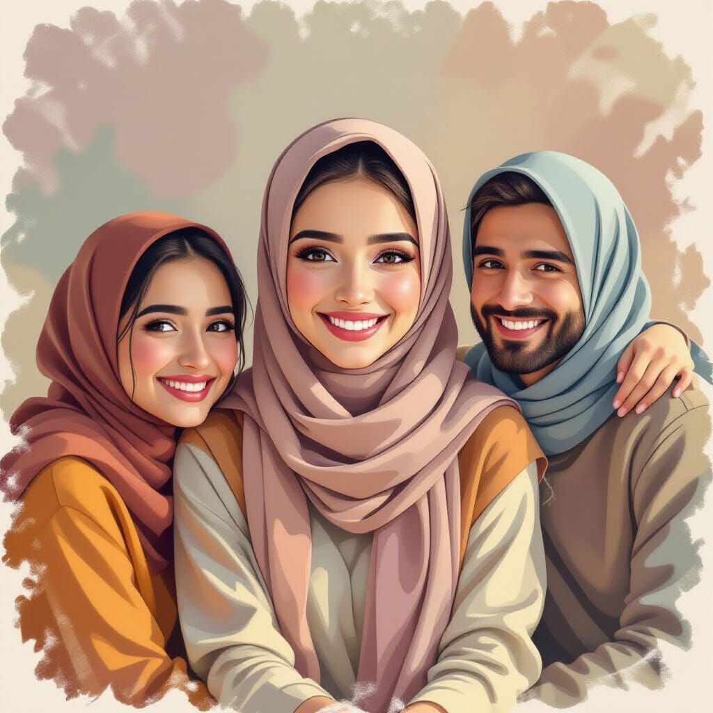Young Woman in Hijab Surrounded by Family and Friends