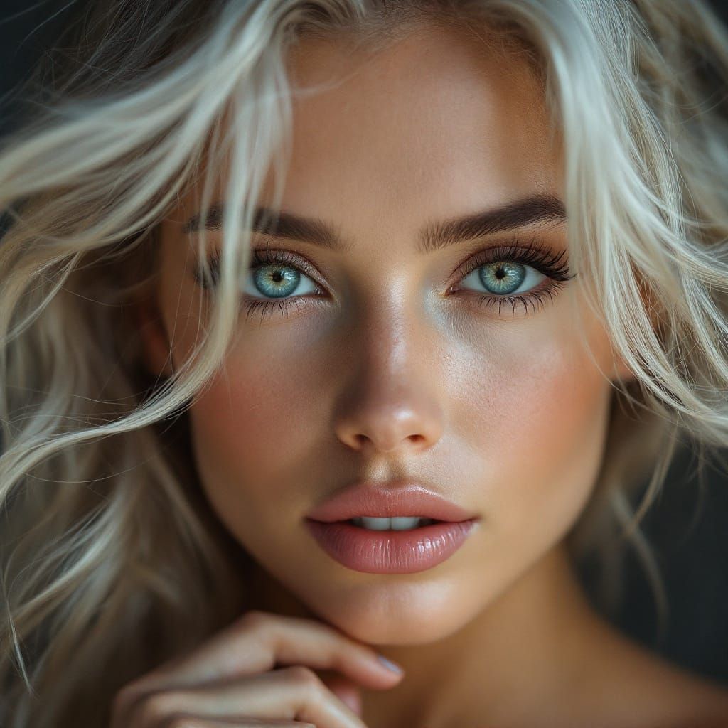 Hyper-Realistic Portrait of a Stunning Silver Blonde Woman