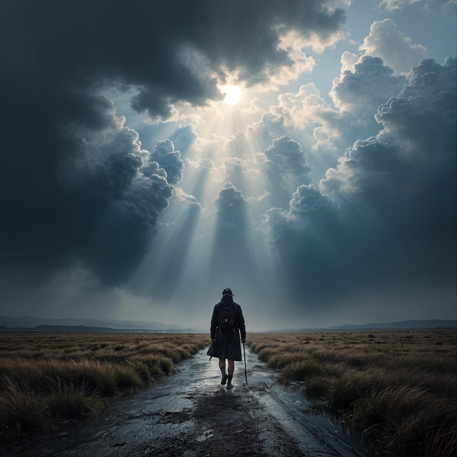 Hopeful Journey Through Desolate Landscape