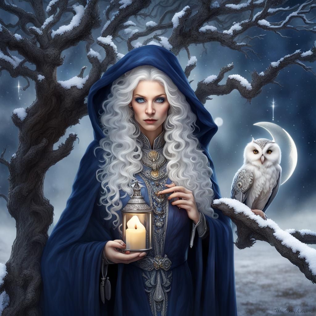 Celestial Crone Goddess at Starry Gates: Fantasy Art