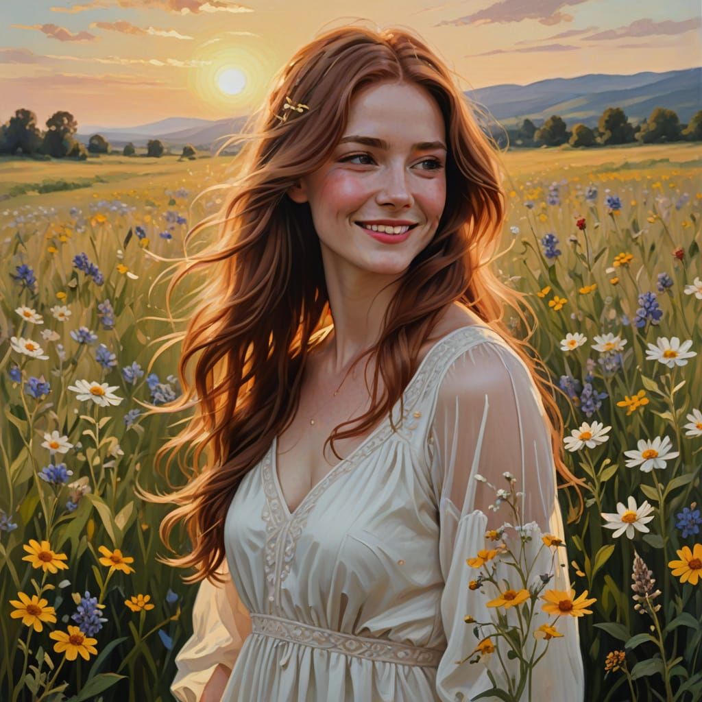 Woman in Wildflowers: Impressionistic Portrait