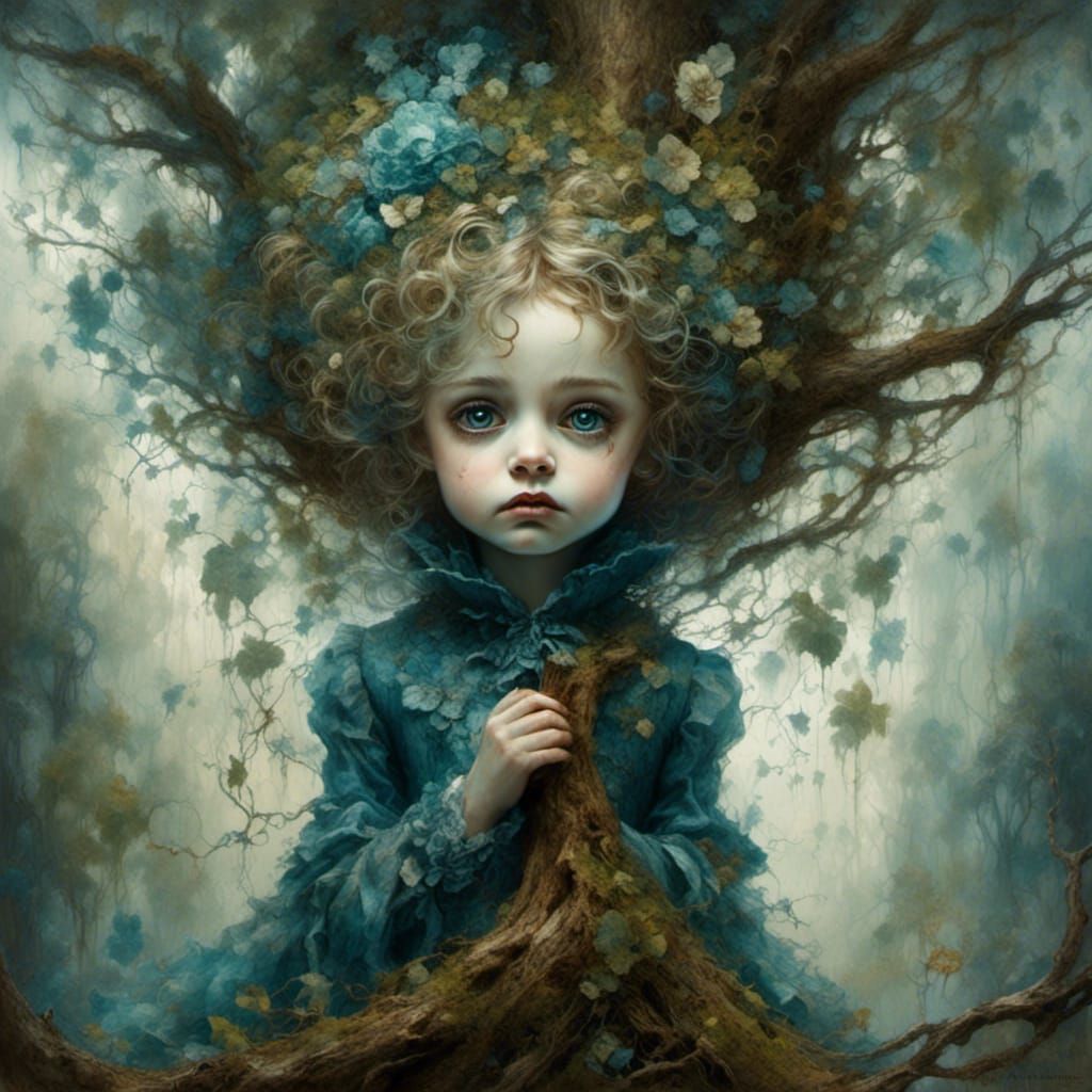 Cute Spectral Ghost Peeking from Behind Tree