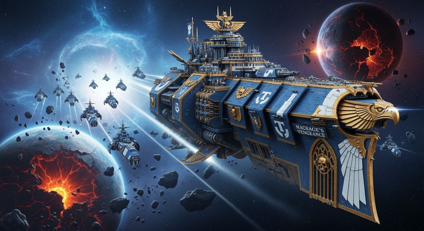 Ultramarines Space Battle Cruiser Fleet in Sci-Fi Style