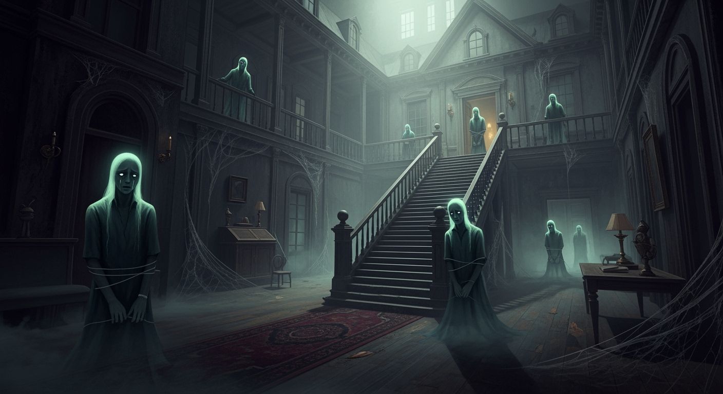 Eerie Victorian Mansion Haunted by Spectral Figures