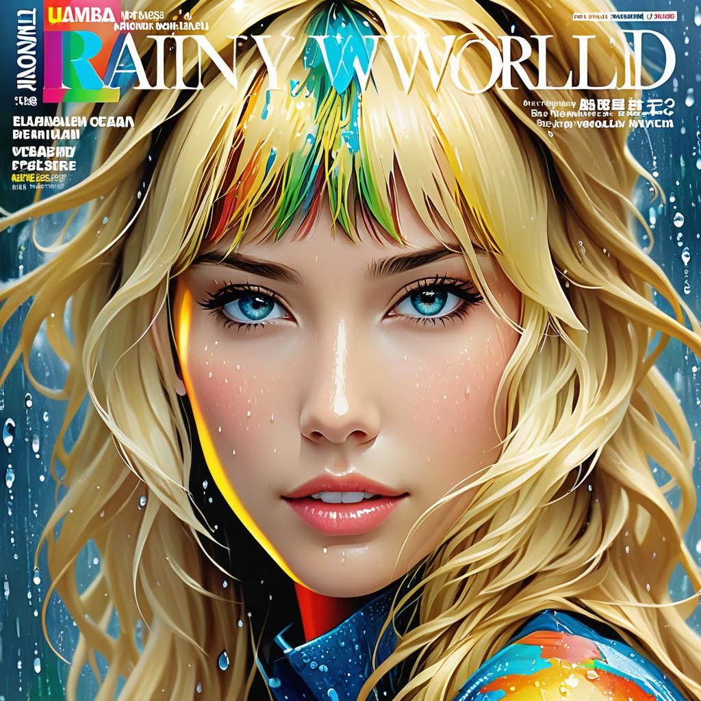 Magazine Cover: Rainy World with Blonde Figure