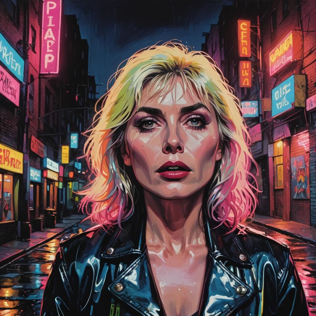 Debbie Harry New Wave Portrait in Neon Cityscape