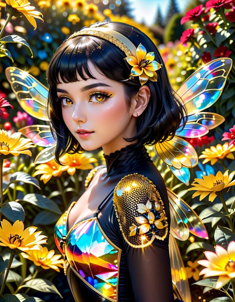 Honeybee Woman in Flower Garden, Art Nouveau Style