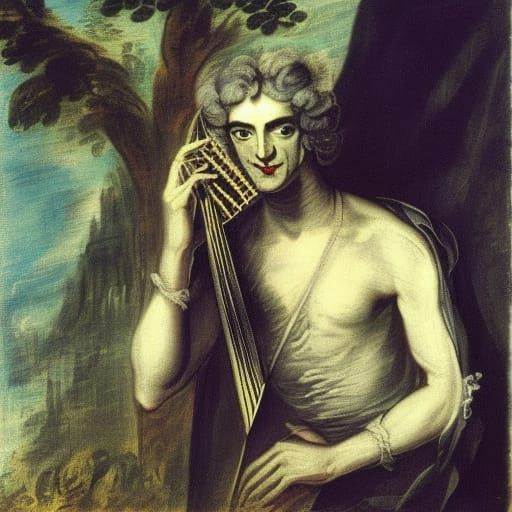 Vampire Lord Playing Harp in Classical Style