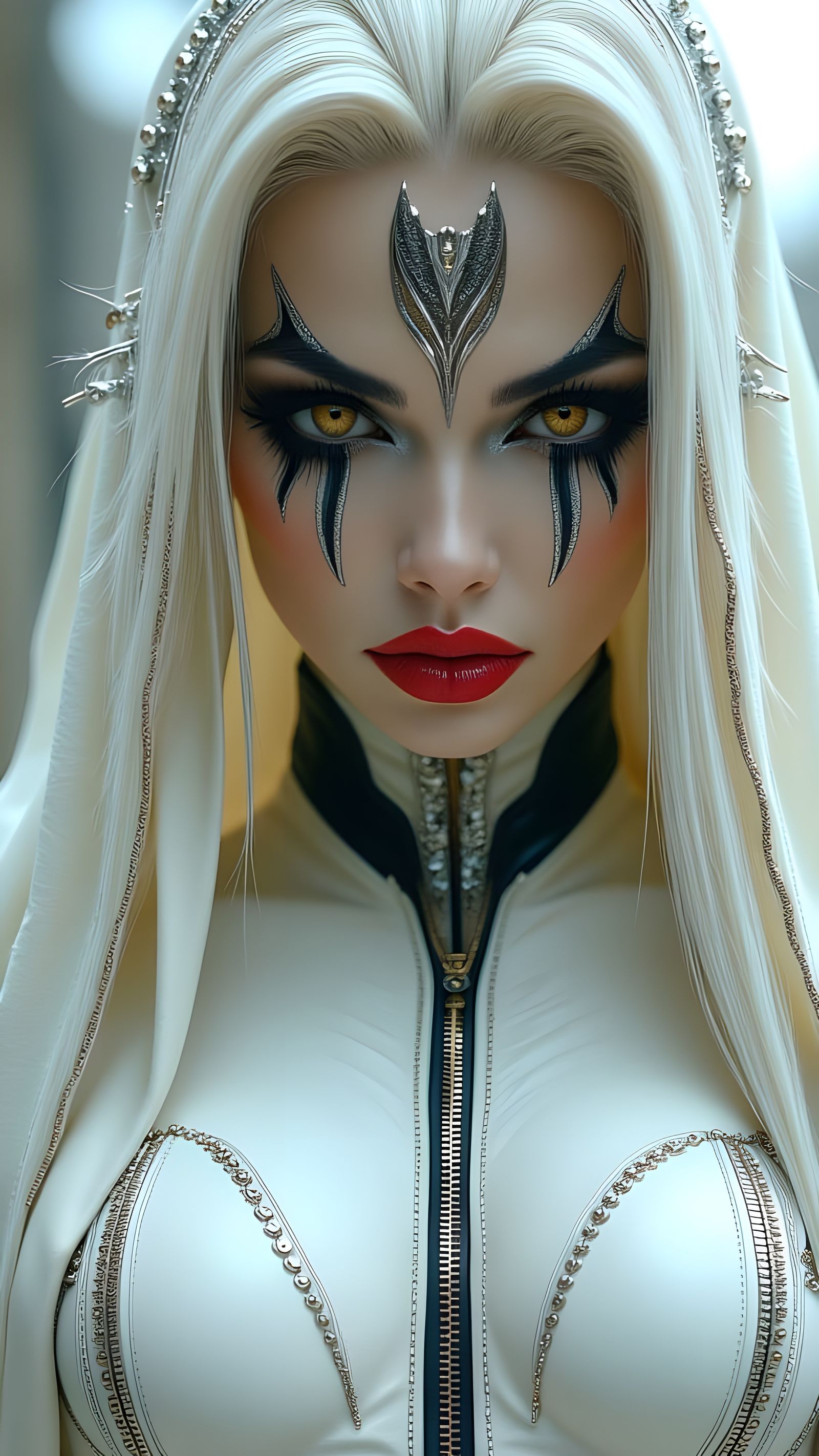 Stunning Cyberpunk Woman in White Leather Outfit