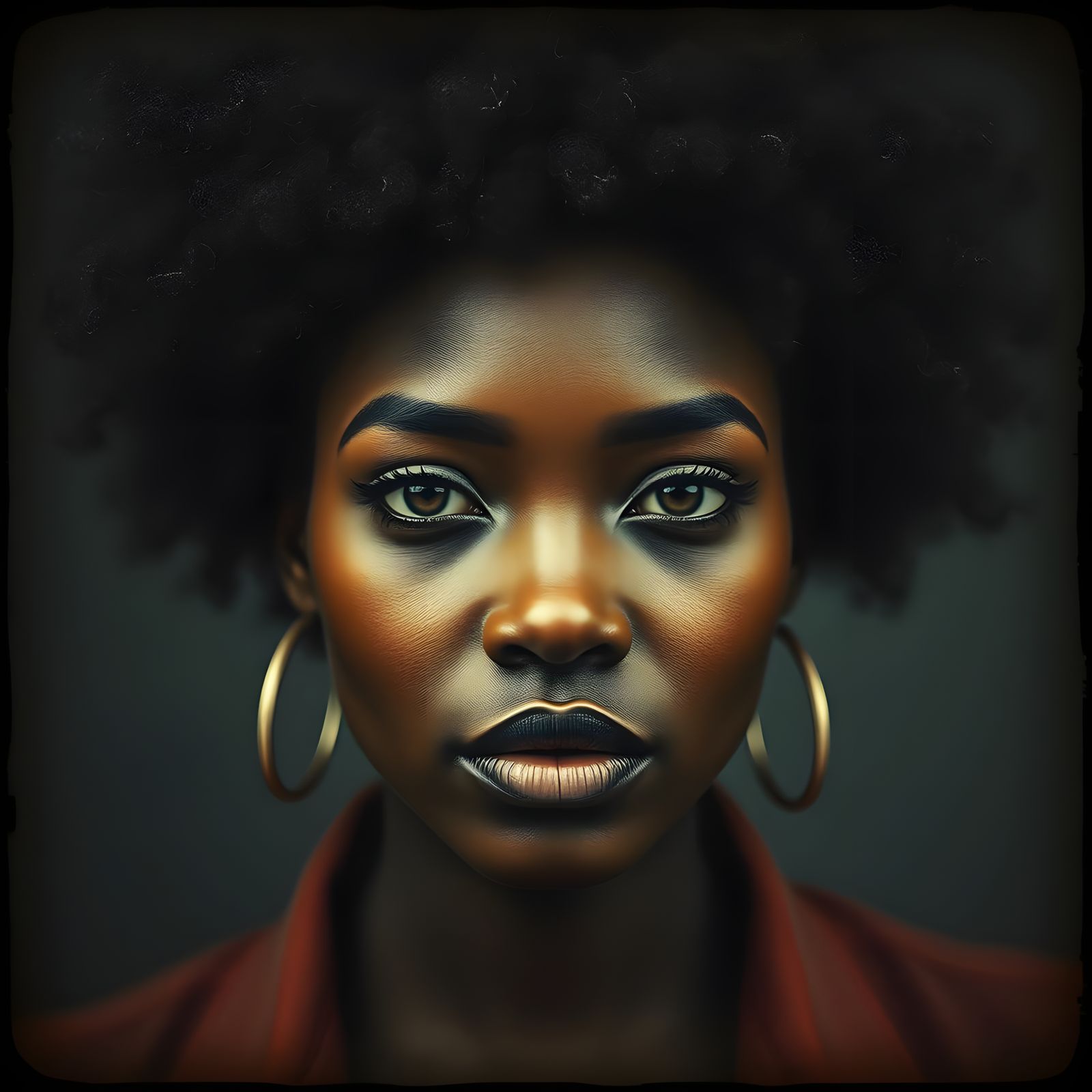 Vintage-Inspired Woman with Afro in Antique Grunge Style