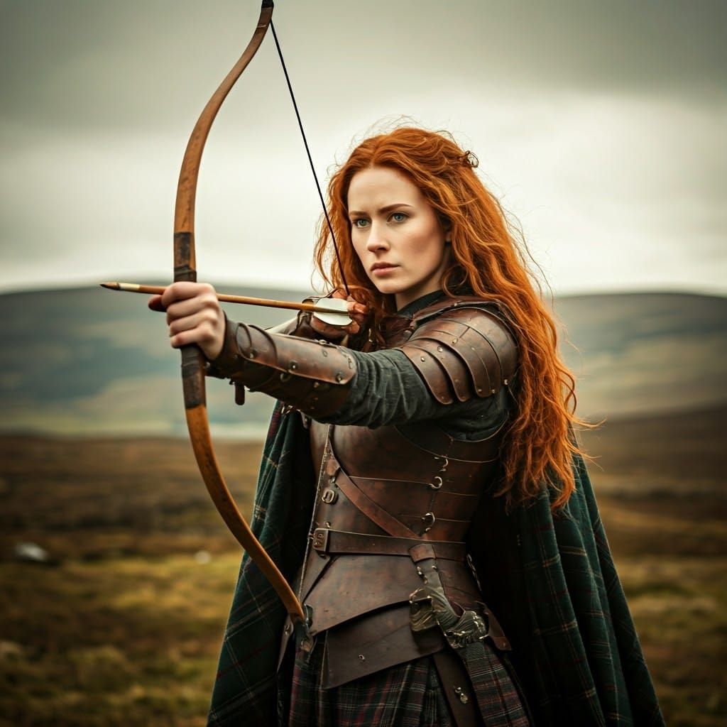 Regal Highland Archer in Tartan Cape and Leather Armor