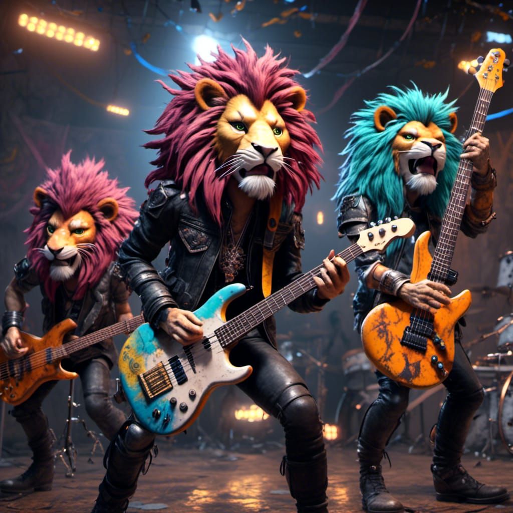 Punk Rock Lions Band: Detailed Matte Painting