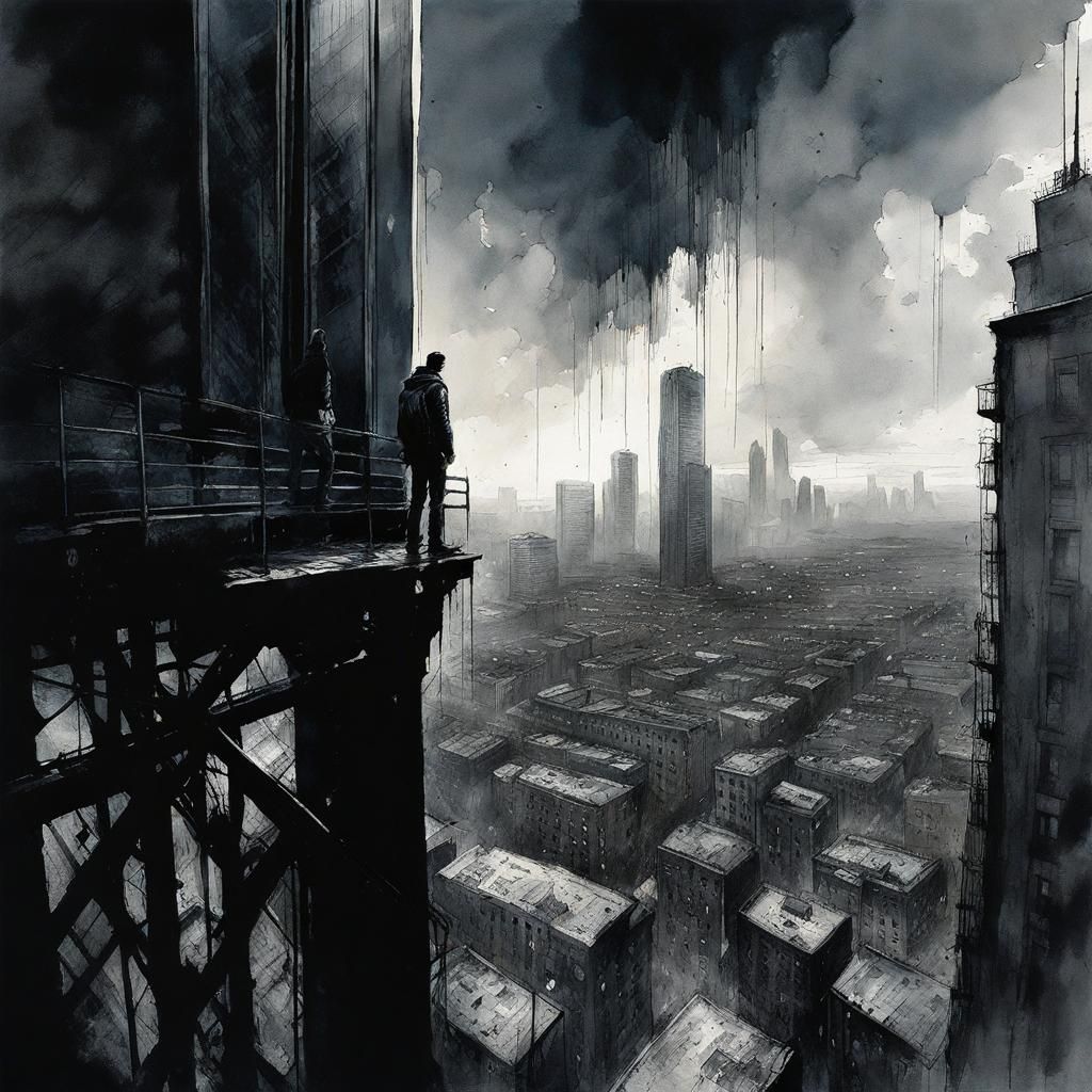 Skyscraper Fear Illustration in Watercolor Style