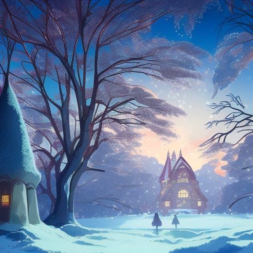 Winter Fairytale Castle in Art Deco Nouveau Style