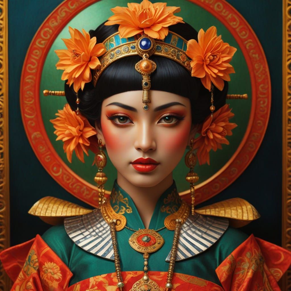 Tutankhamun, Harlequin, Geisha, and Krishna Mashup
