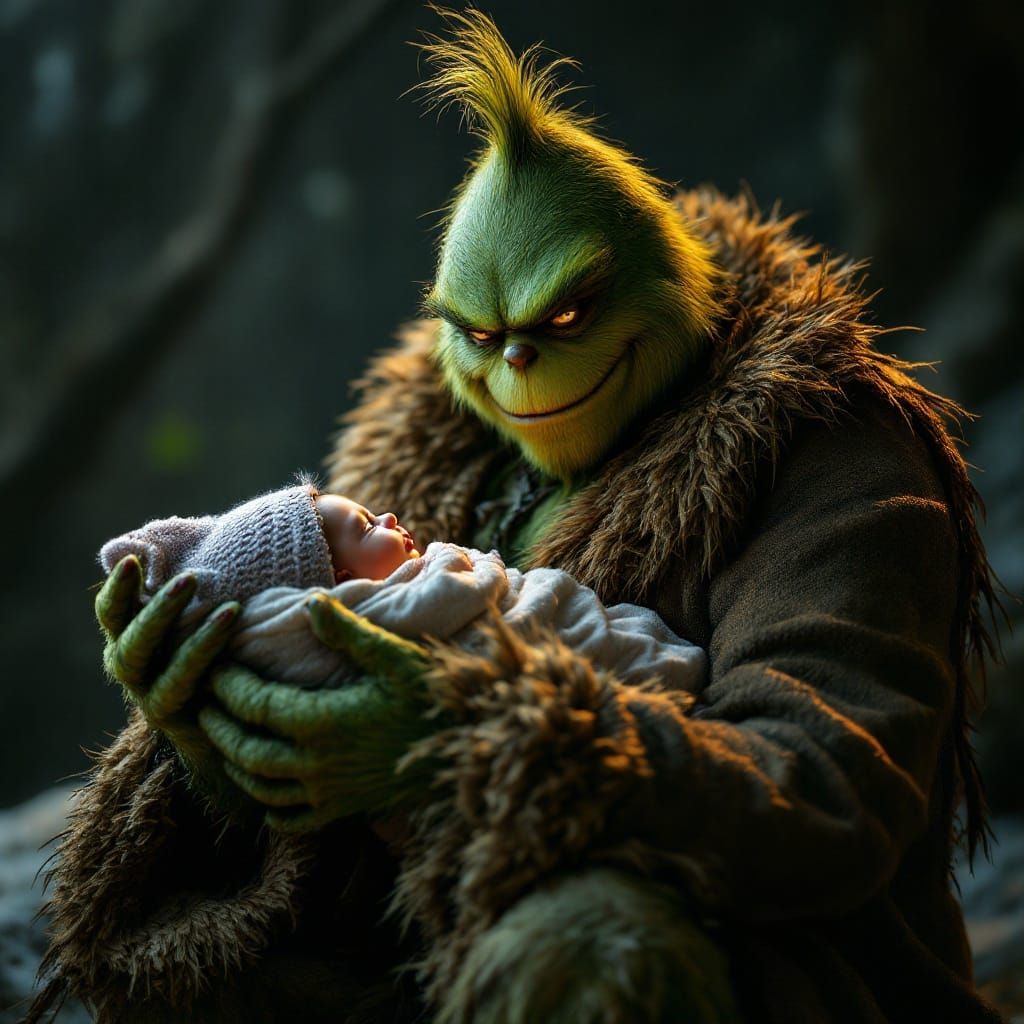 The Grinch Whispers Secrets to a Sleeping Baby in a Warm, Go...