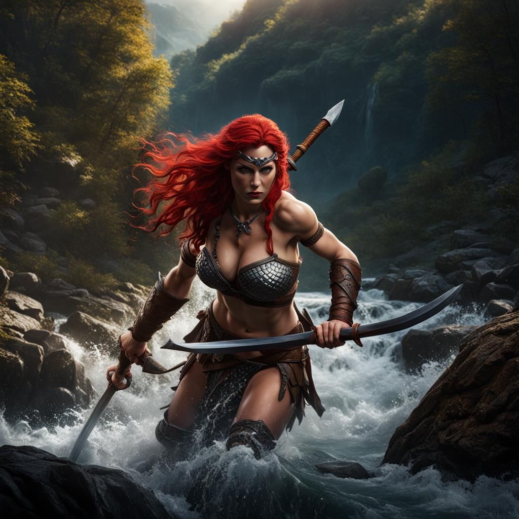 Red Sonja Emerges: Hyperrealistic Fantasy Portrait