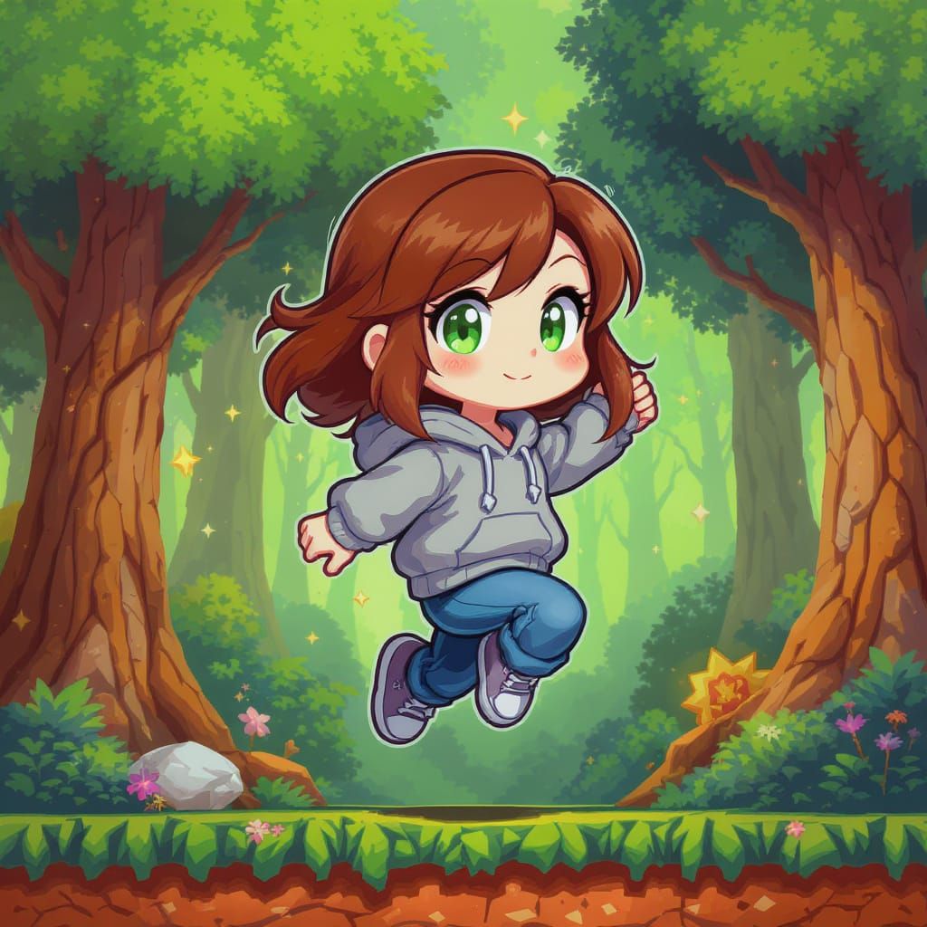 Cute Female Pixel Art Character in Fantasy Forest