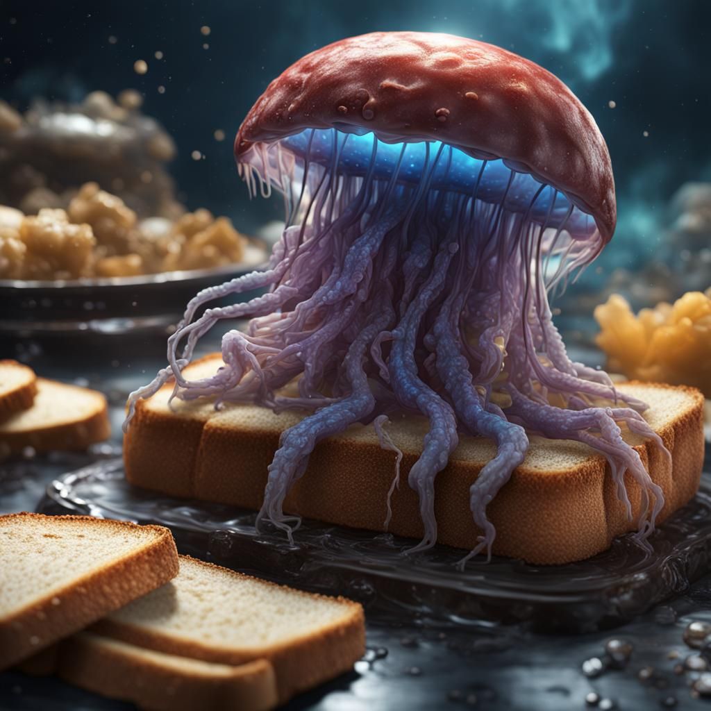 Jellyfish on Bread Slice: Detailed Matte Painting