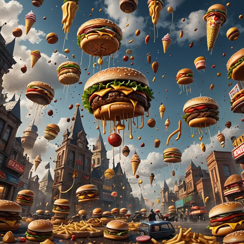 Fast Food Rain: Detailed Matte Painting in 8K