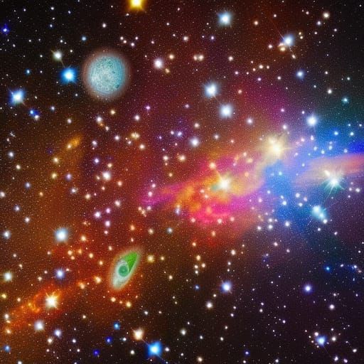 Stained Glass Butterflies Among Cosmic Wonders