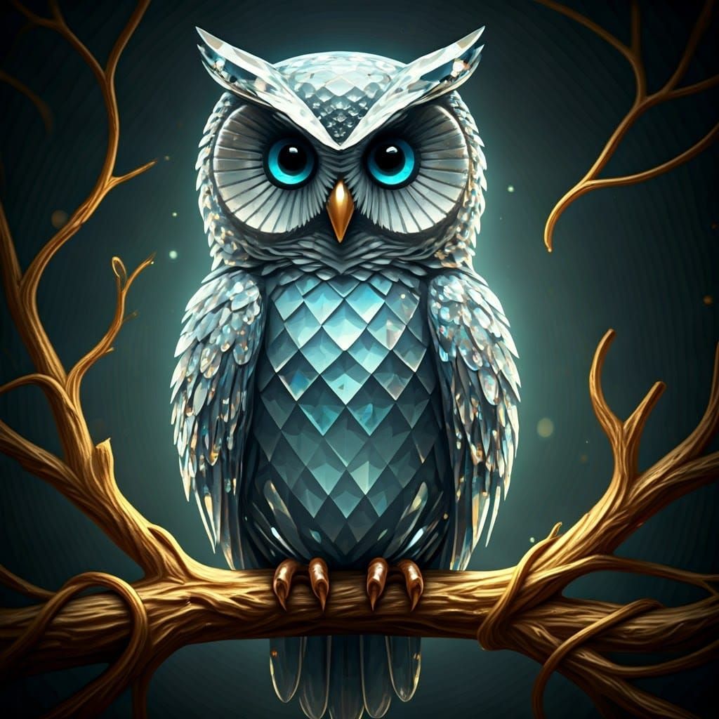 Majestic Crystal Owl on Gilded Branches