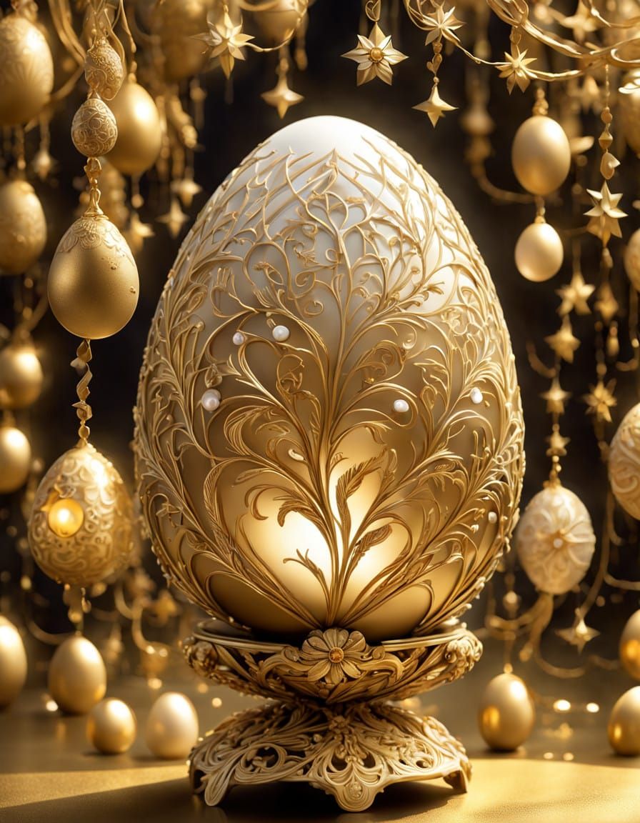 Ethereal Art Nouveau Egg with Gilded Filigree and Swirling P...