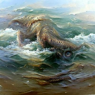 Sea Monster Oil Painting in James Gurney Style